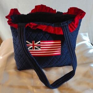 Vintage Quilted Navy Blue Shoulder Bag/Purse w/Flag, by Williamsburg